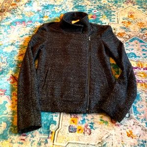 Loft Black and White Marled Sweater Moto Blazer